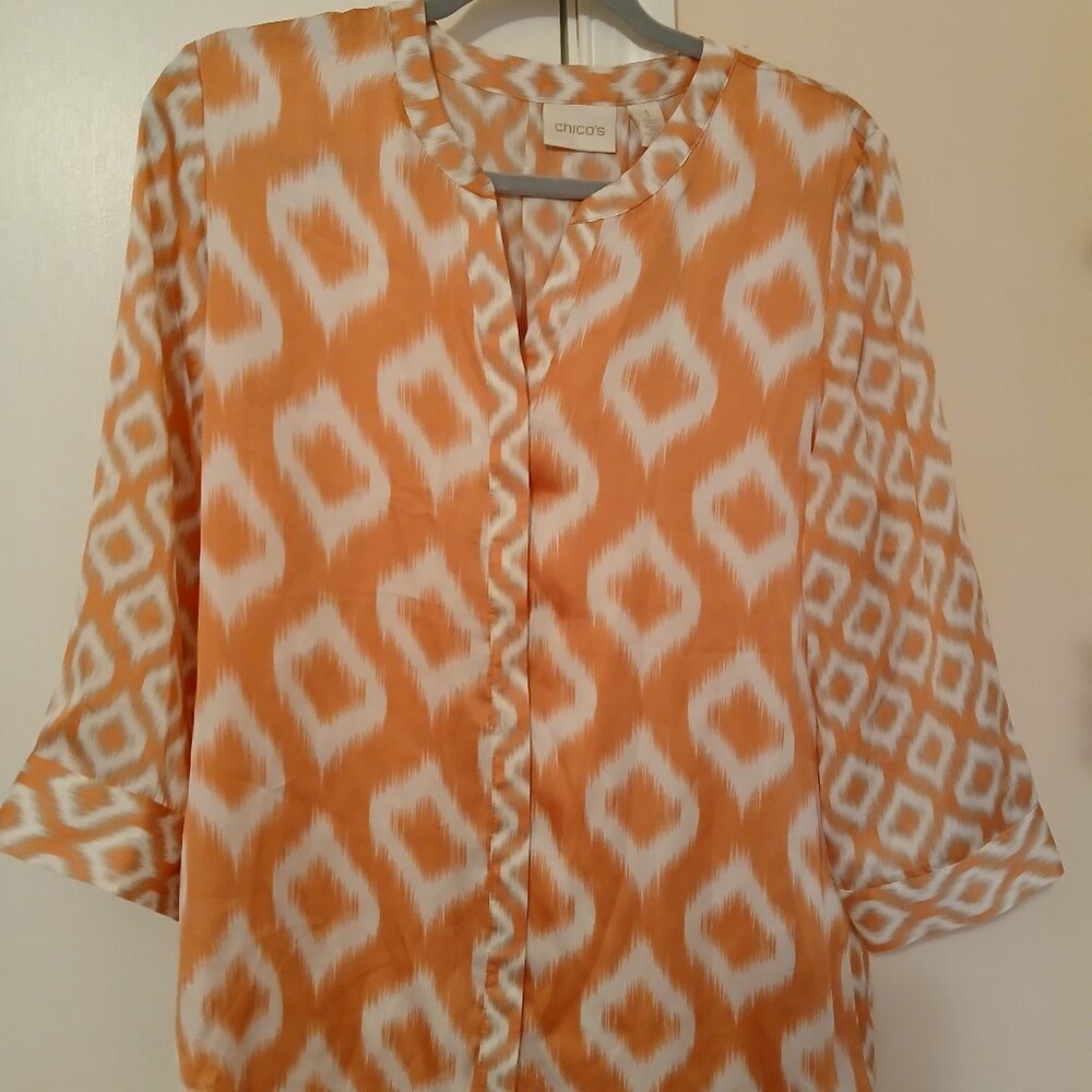 NEW WITH TAG CHICO'S 1 Ikat twin prints blouse 3/4 sleeve